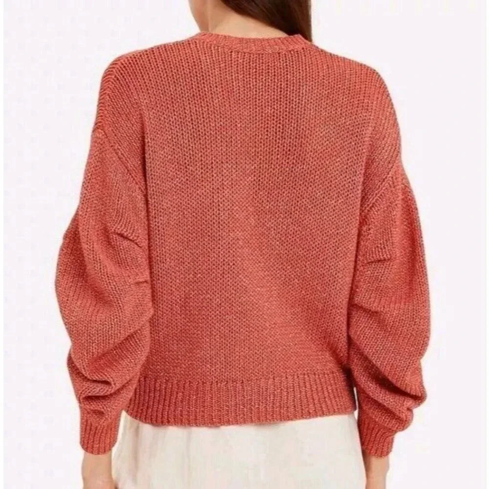 New $345 Ulla Johnson Lina V-Neck Chunky Knit Sweater Coral Metallic Size Large - Picture 3 of 11